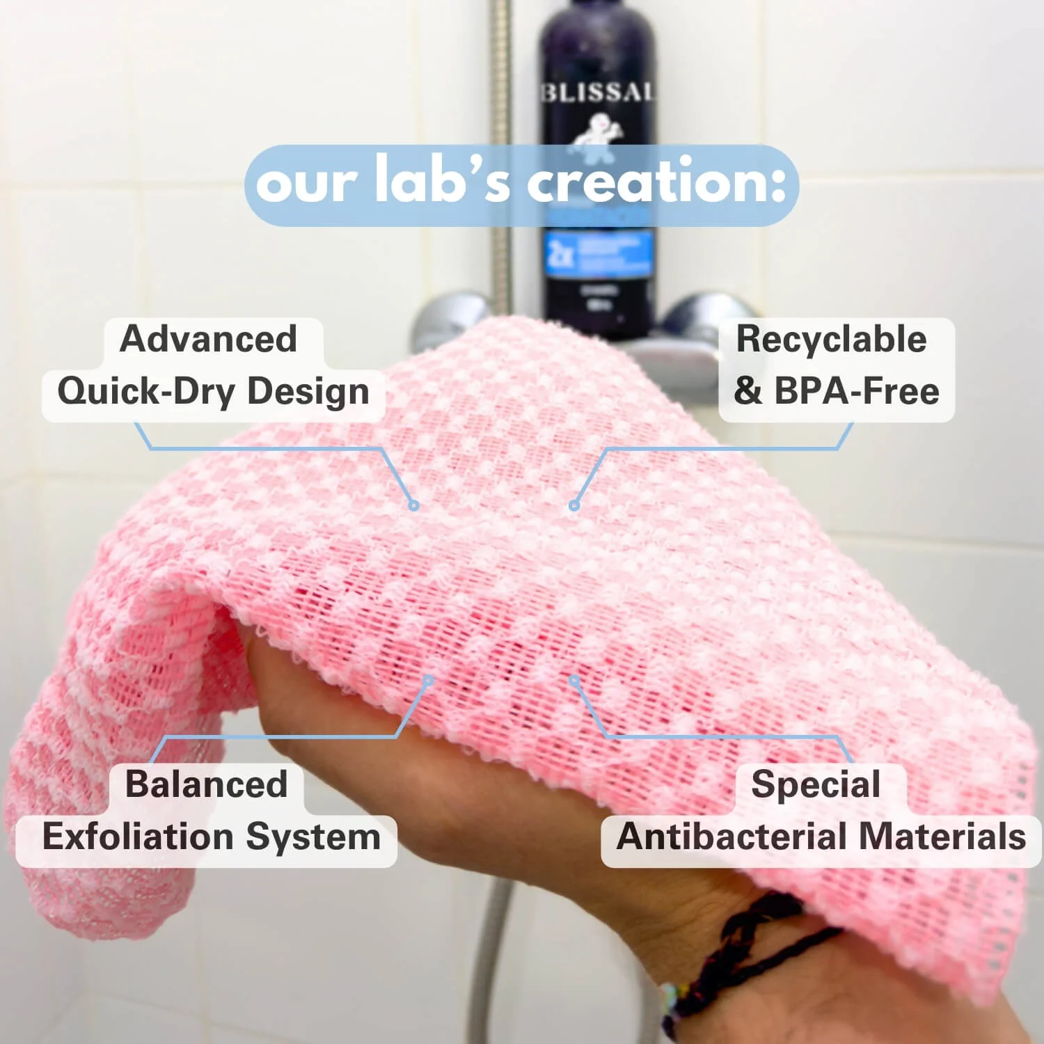 Blissal Exfoliating Antibacterial Shower Towel - Image 7